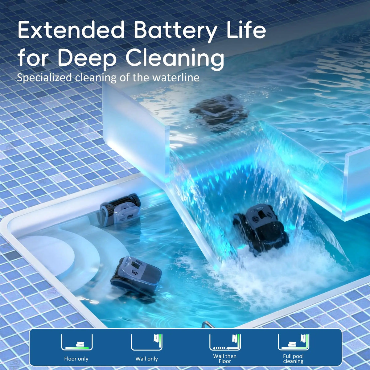 Seauto SAT 40 Robot Aspirador de Piscina, Limpieza de Línea de Flotación, Navegación por Sonar con IA, 240 Min de Autonomía, hasta 3.200 Pies Cuadrados