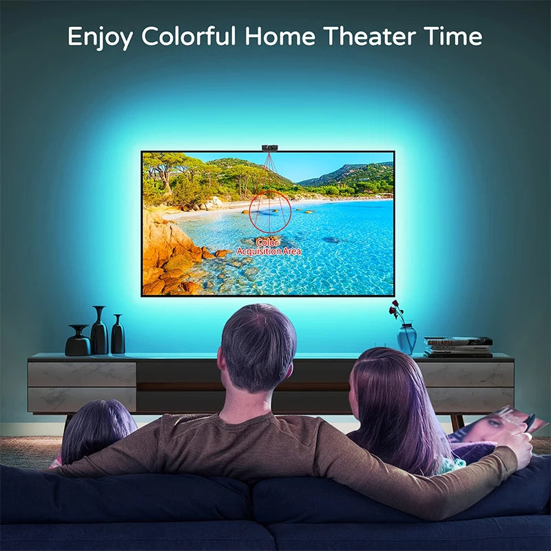 Tira de retroiluminación RGBIC para televisor LED con control mediante aplicación para cámara, sincronización con música y luces inteligentes para sala de videojuegos; iluminación ambiental para televisores de 55 a 75 pulgadas