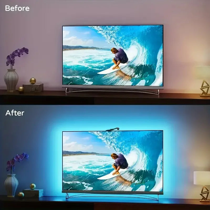 Tira de retroiluminación RGBIC para televisor LED con control mediante aplicación para cámara, sincronización con música y luces inteligentes para sala de videojuegos; iluminación ambiental para televisores de 55 a 75 pulgadas