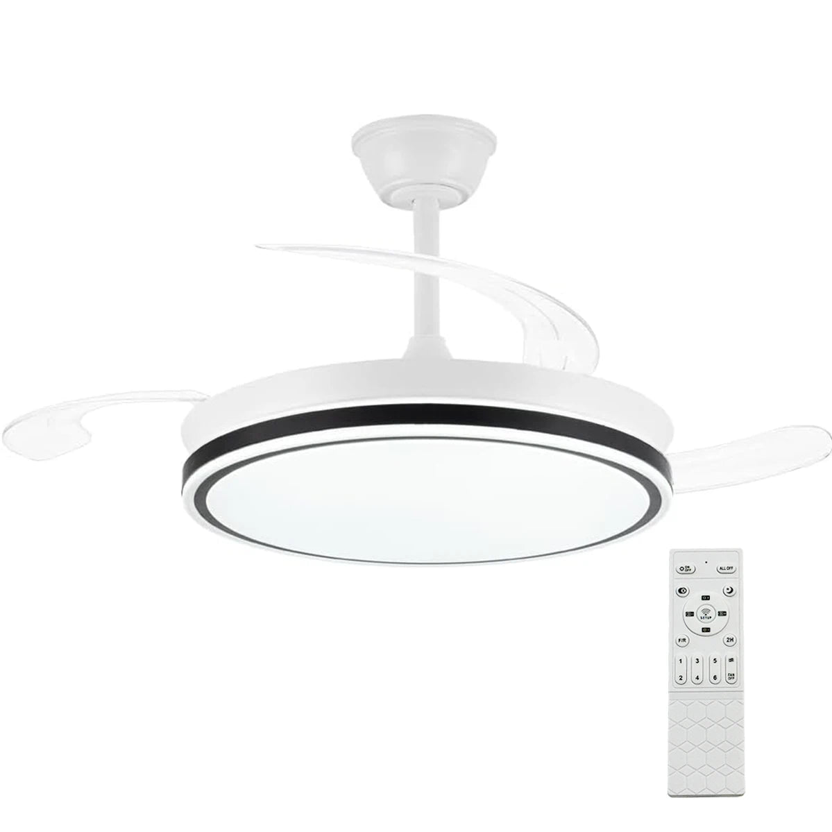 ALLINLIFE: Ventilador de techo con luz LED de 72 W: motor DC silencioso, aspas retráctiles, 6 velocidades, luz cálida/fría (3000 K-4000 K-6000 K), Ø 102 cm, mando a distancia.