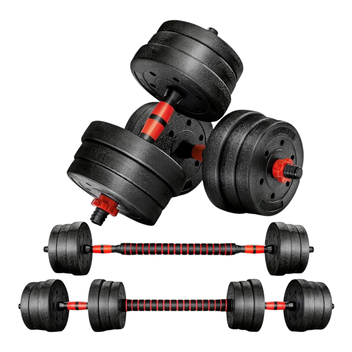 Set de Mancuernas Ajustables 2 en 1 con Barra | Multifuncional 10KG-30KG para Gimnasio en Casa | Pesos Ajustables e Instalación Fácil para Entrenamiento de Cuerpo Completo