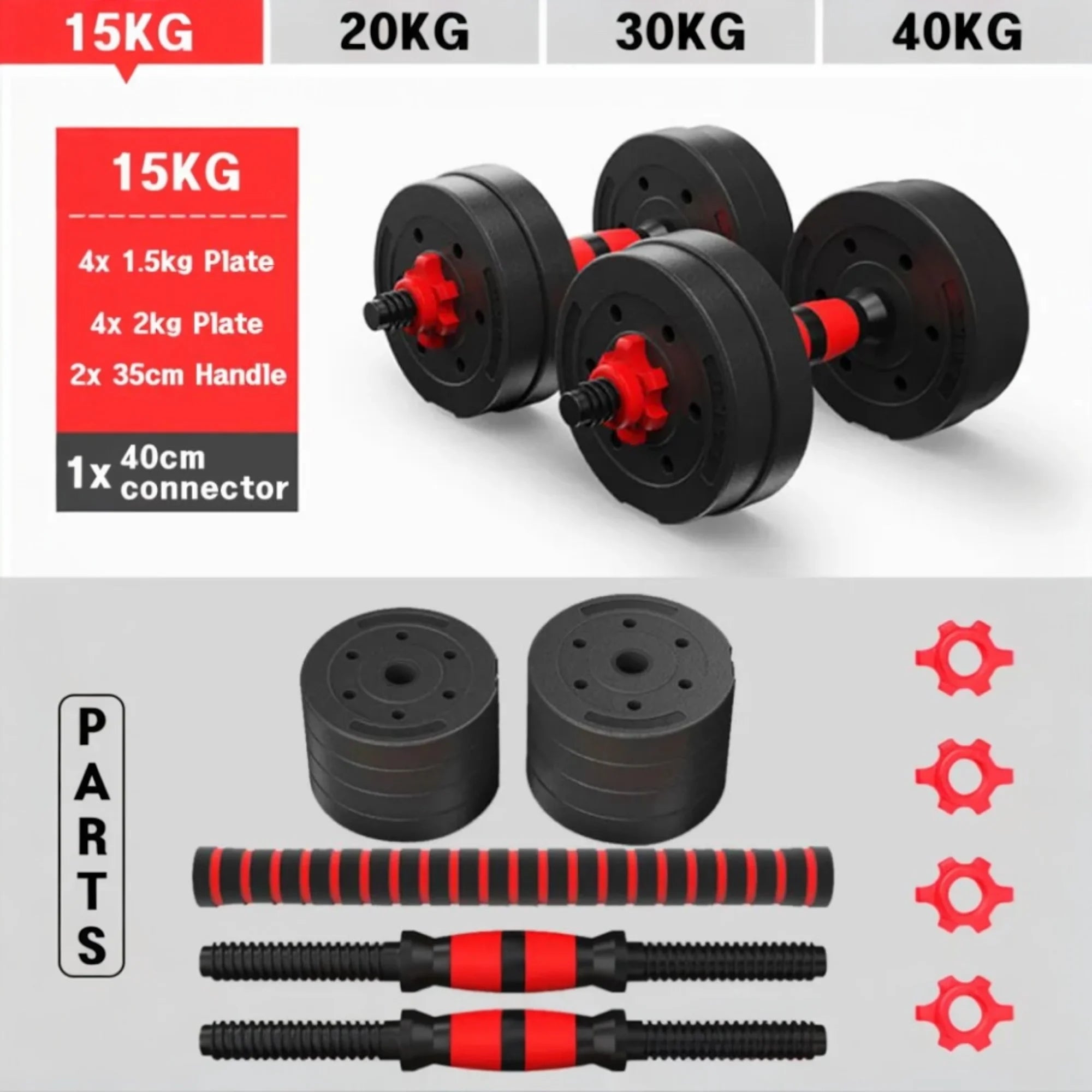 Set de Mancuernas Ajustables 2 en 1 con Barra | Multifuncional 10KG-30KG para Gimnasio en Casa | Pesos Ajustables e Instalación Fácil para Entrenamiento de Cuerpo Completo