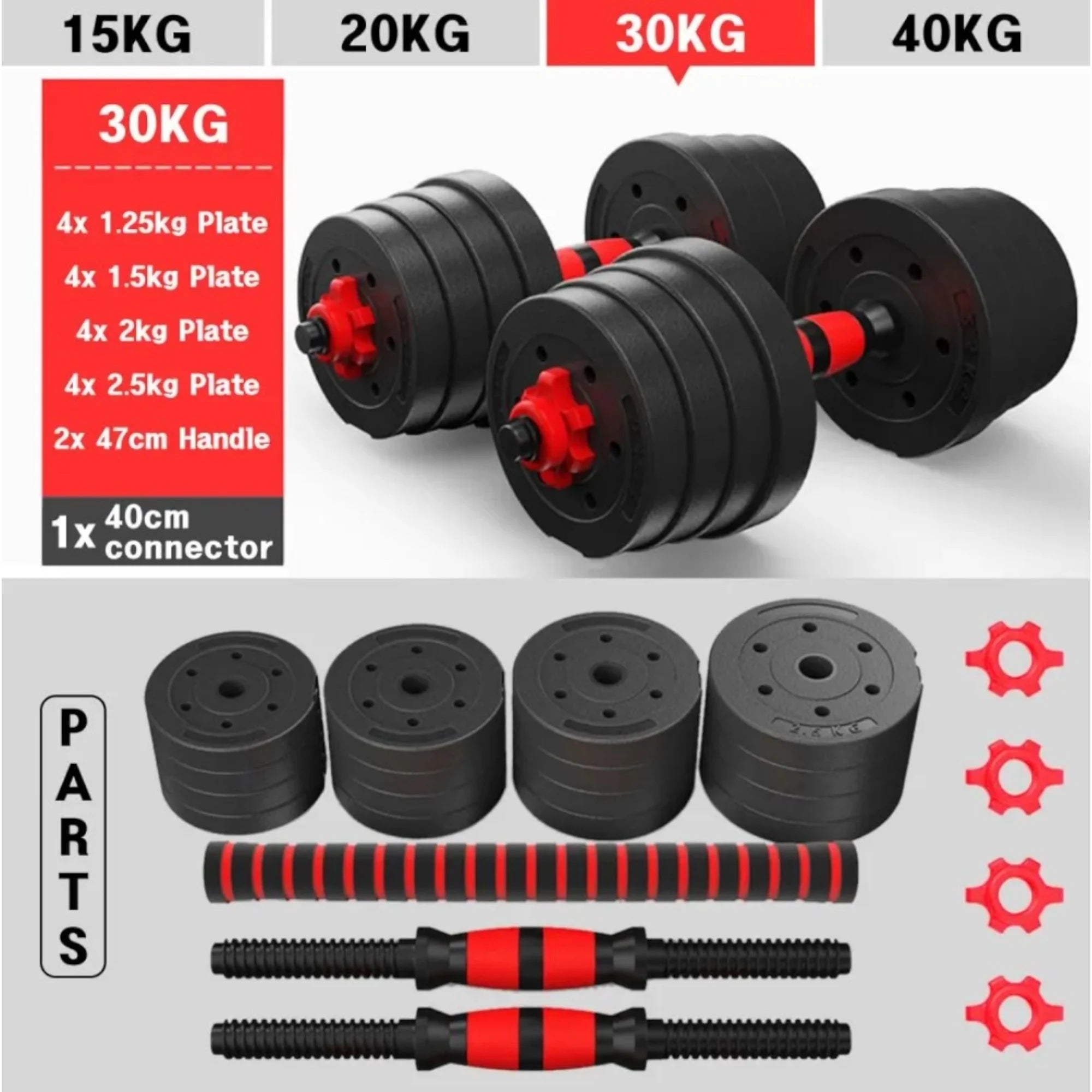Set de Mancuernas Ajustables 2 en 1 con Barra | Multifuncional 10KG-30KG para Gimnasio en Casa | Pesos Ajustables e Instalación Fácil para Entrenamiento de Cuerpo Completo