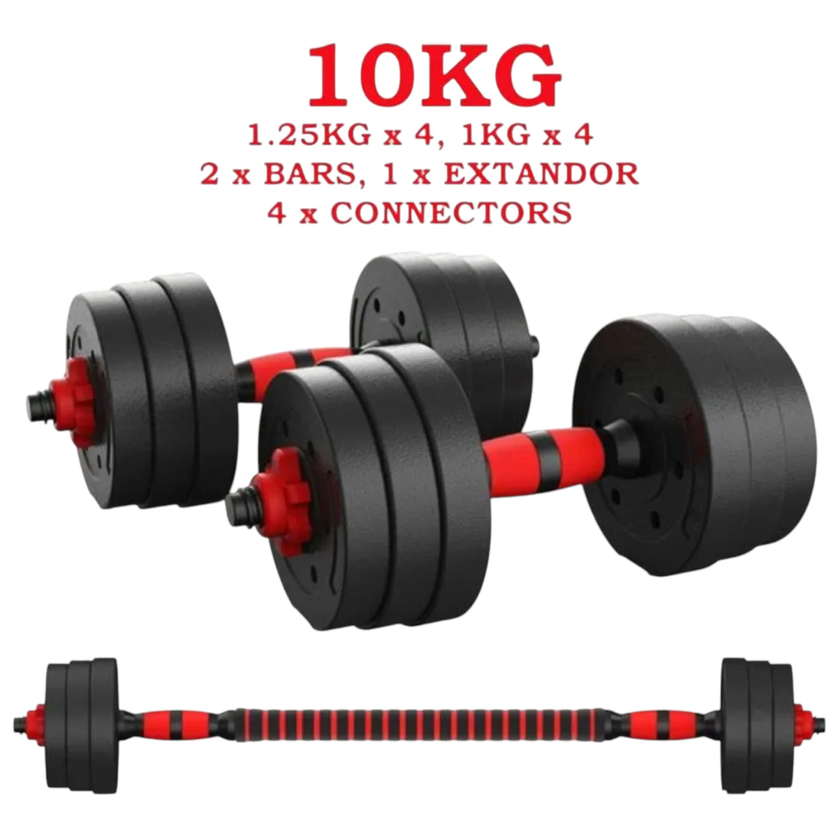 Set de Mancuernas Ajustables 2 en 1 con Barra | Multifuncional 10KG-30KG para Gimnasio en Casa | Pesos Ajustables e Instalación Fácil para Entrenamiento de Cuerpo Completo