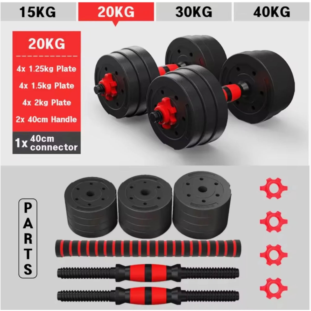 Set de Mancuernas Ajustables 2 en 1 con Barra | Multifuncional 10KG-30KG para Gimnasio en Casa | Pesos Ajustables e Instalación Fácil para Entrenamiento de Cuerpo Completo