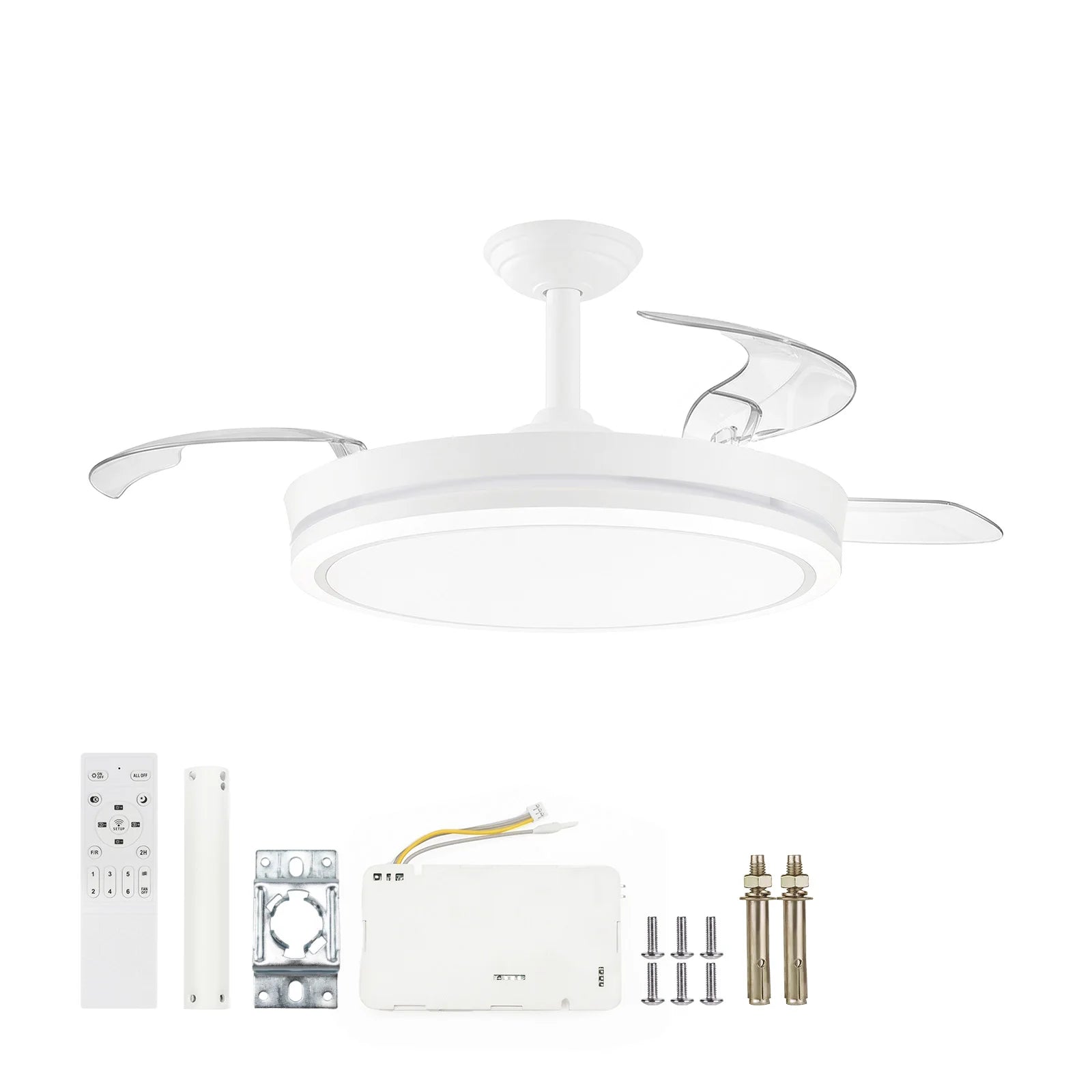 ALLINLIFE: Ventilador de techo con luz LED de 72 W: motor DC silencioso, aspas retráctiles, 6 velocidades, luz cálida/fría (3000 K-4000 K-6000 K), Ø 102 cm, mando a distancia.