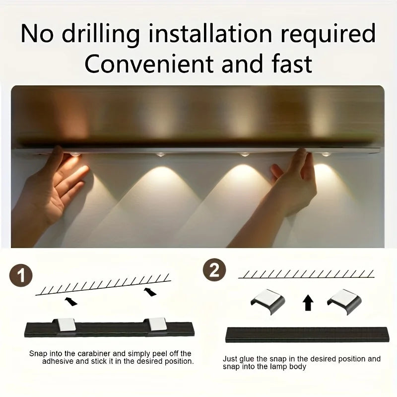 Luz LED para armarios, blanca/negra, recargable por USB, con sensor de movimiento, para la iluminación de armarios de cocina y roperos, 20 cm/30 cm/40 cm/50 cm