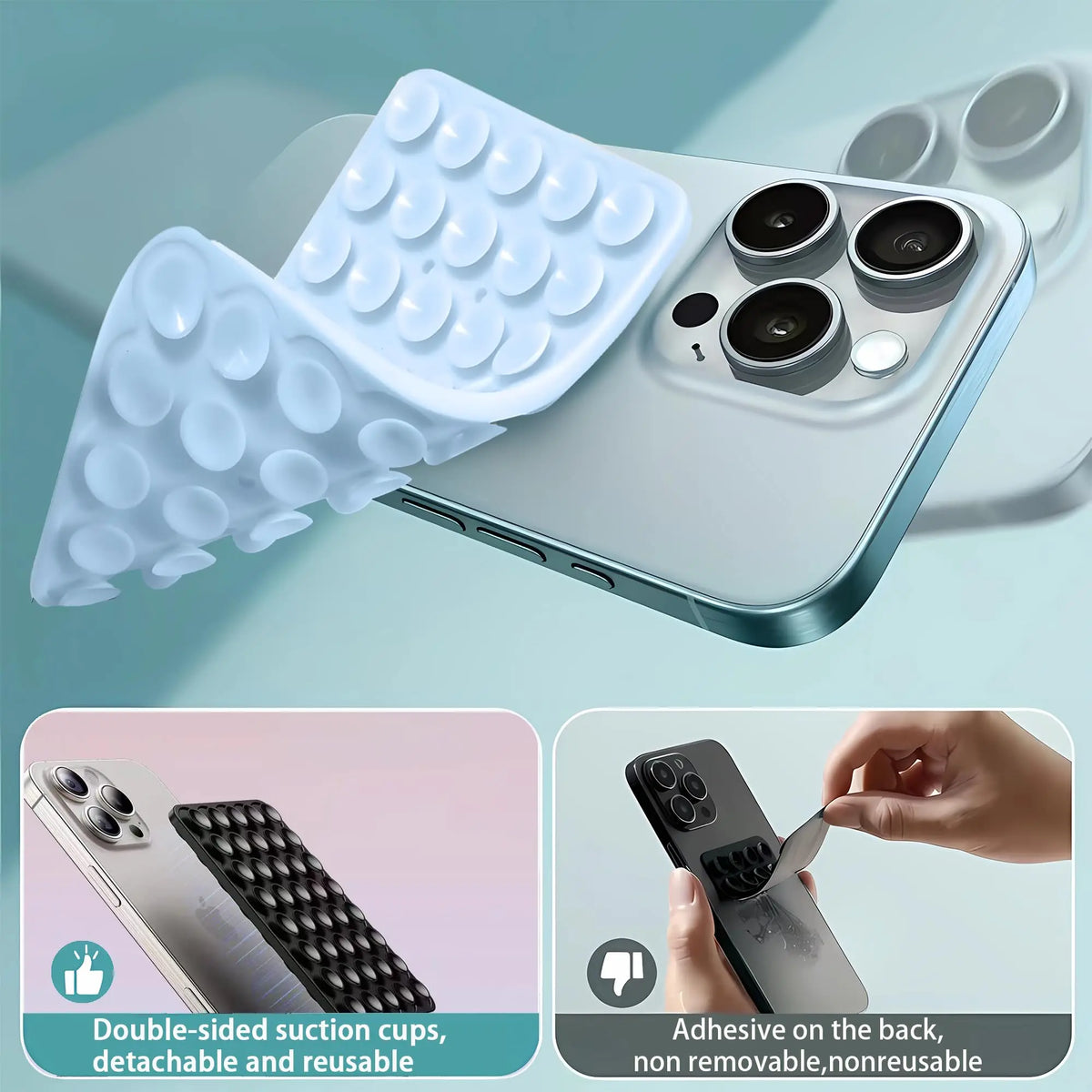 Soporte para móvil con ventosa de silicona, multifuncional, fijo y antideslizante; ventosa de goma desmontable de doble cara para móvil