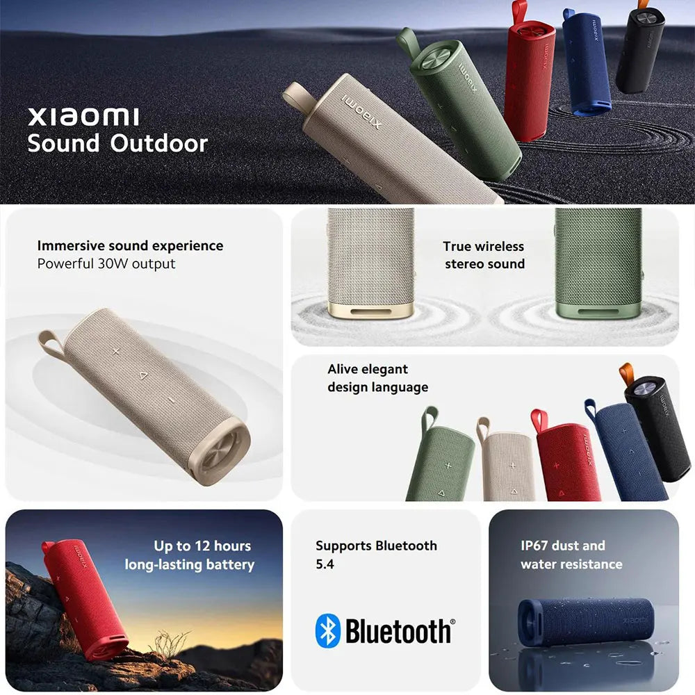 Versión Global Xiaomi Sound Outdoor, Parlante Portátil de 30W, Combo Estéreo TWS, Batería de Larga Duración de 12 Horas, Parlante Inalámbrico IP67 BT5.4