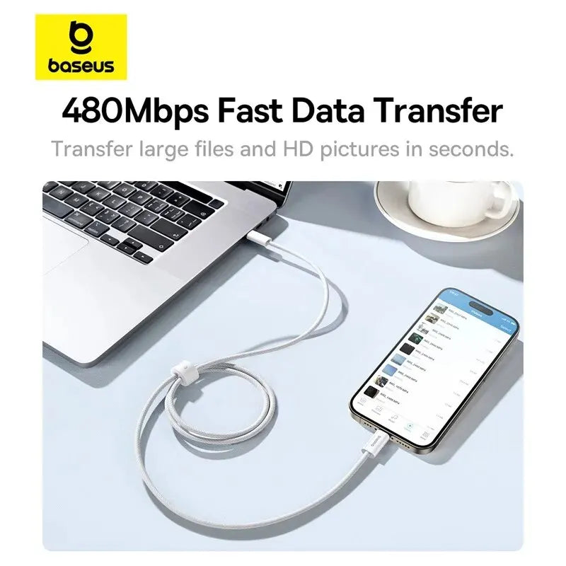 Cable Baseus de 100 W de tipo C a USB-C para iPhone 16 y 15; cable de carga rápida para MacBook, iPad, Samsung y Xiaomi; cable USB-C de alta velocidad