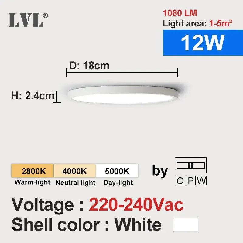 Lámpara de techo LED LVL con acabado de madera y blanco, 3 colores de iluminación en 1. Iluminación para el hogar: cocina, dormitorio y baño. Lámpara de techo redonda empotrada.