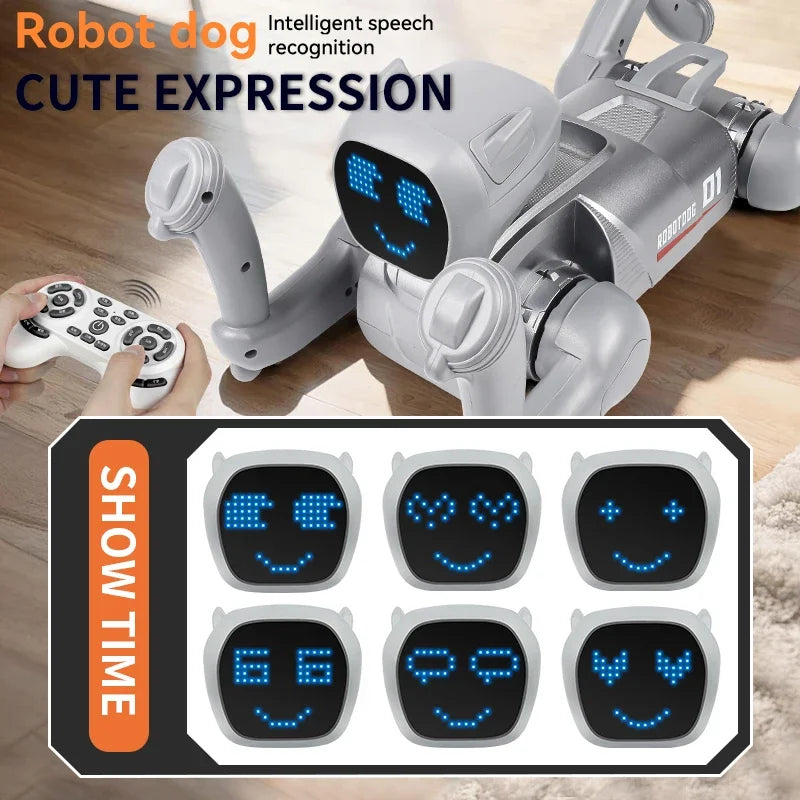 Perro robot inteligente, juguete compañero con IA, comandos de voz, 20 tipos de programación de acciones, canta y cuenta historias, regalo para niños