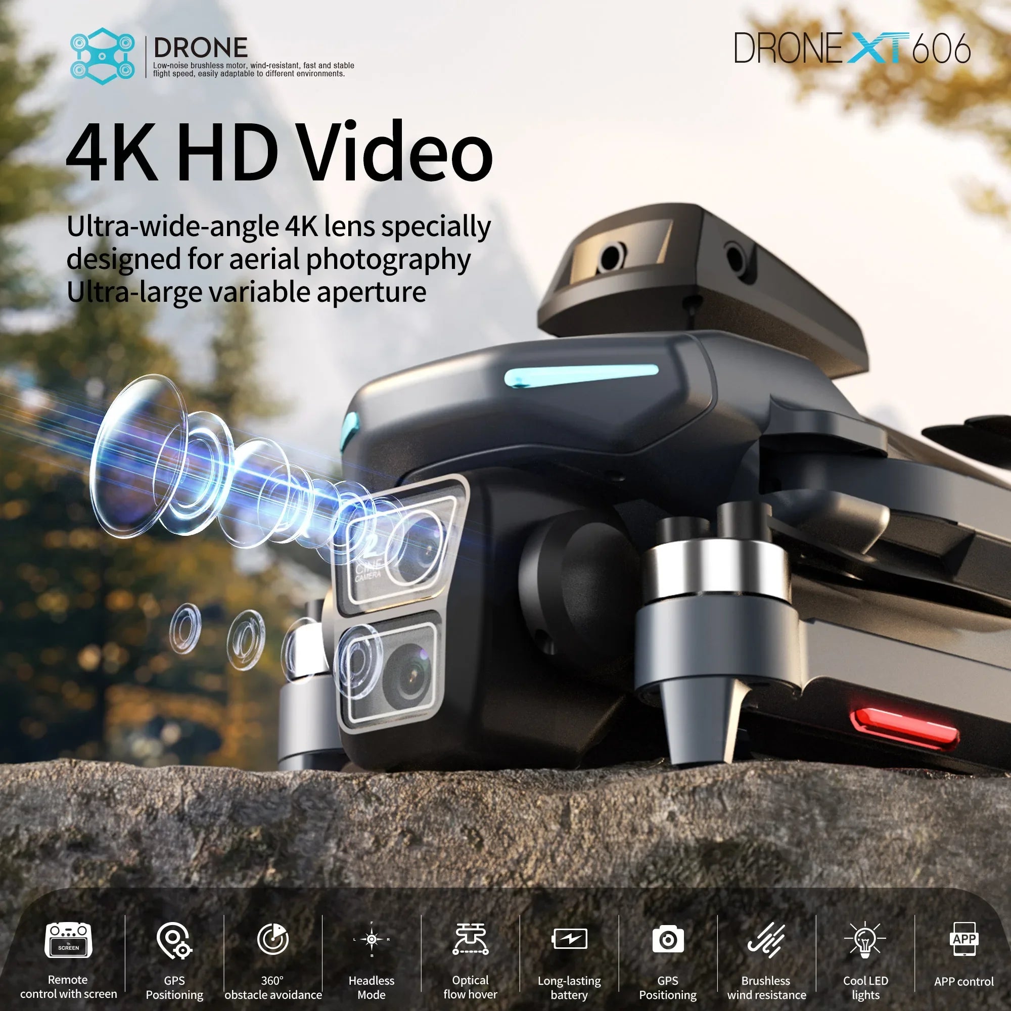 Lenovo XT606: Dron con GPS, cámara profesional 4K y 8K HD, pantalla FPV, sistema de evitación de obstáculos de 360°, cuadricóptero