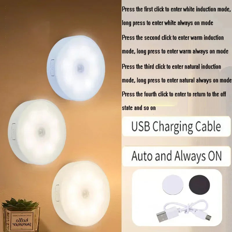 Lámpara nocturna LED con sensor de movimiento, recargable por USB, de 2 a 6 unidades. Lámpara nocturna de 3 colores para armarios, vestidores, escaleras y armarios, sin cables.