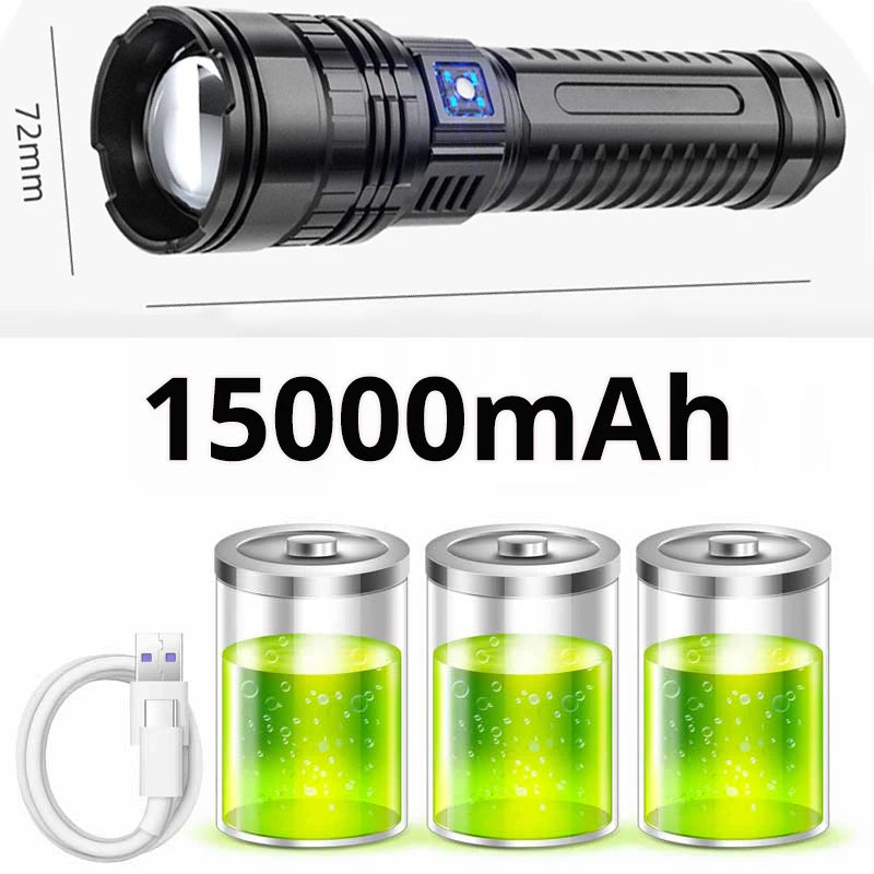 DanPeng, 1000 W, hasta 9 km de visibilidad, linterna táctica de 15 000 mAh