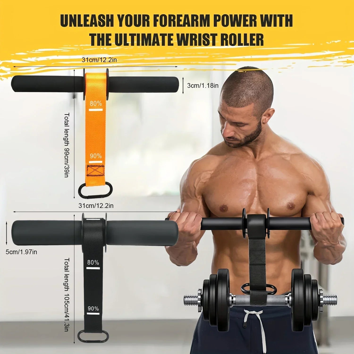 Entrenador de Fuerza Ajustable para Antebrazo - Rodillo de Muñeca para Ejercicio en Casa - Mango Engrosado Antideslizante con Correa - Equipo de Fitness para Tren Superior