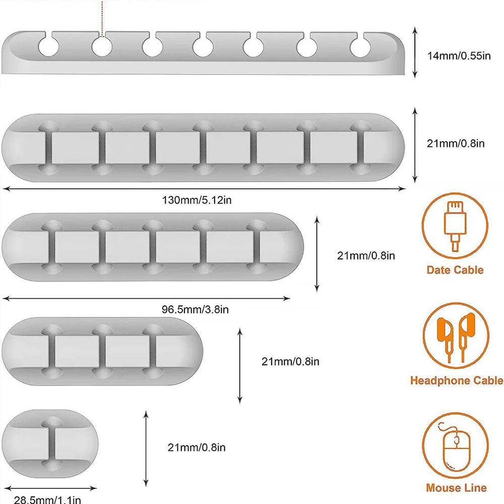 Clips adhesivos para sujetar cables. Organizador de cables para el escritorio: cables de carga USB, cables de alimentación de mesita de noche y cables de ratón.