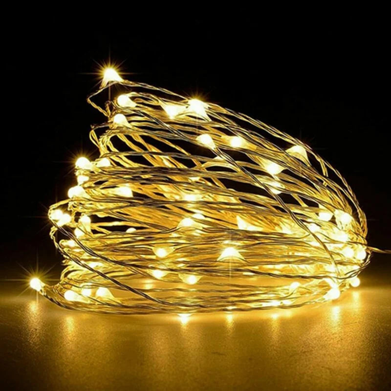 1 paquete de guirnalda de luces LED con hilo de cobre, de 1/2/3/5/10 m, alimentada por pilas, para decorar dormitorios, jardines, fiestas y bodas