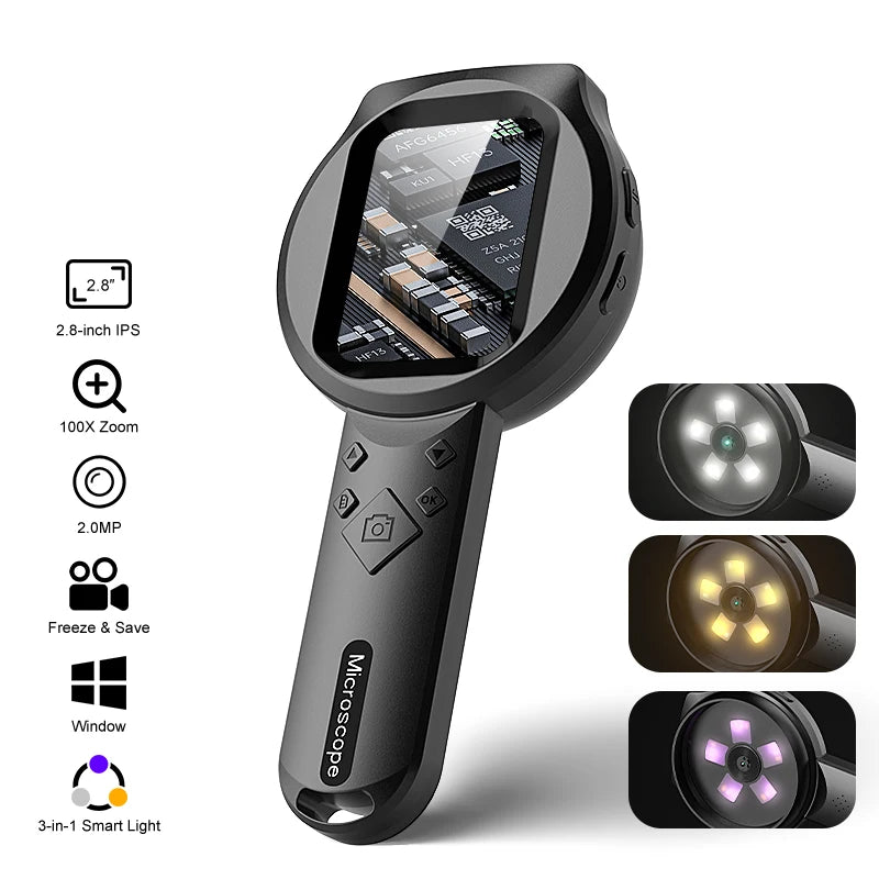 Microscopio digital portátil 2,8" IPS HD 1080P 100x para reparaciones electrónicas y joyería
