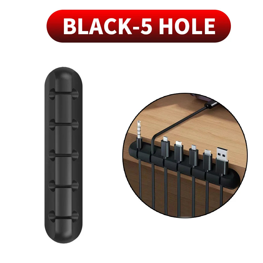 Clips adhesivos para sujetar cables. Organizador de cables para el escritorio: cables de carga USB, cables de alimentación de mesita de noche y cables de ratón.