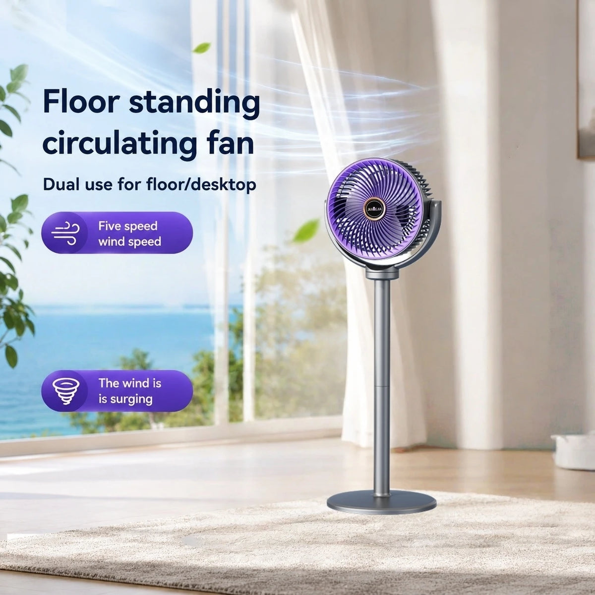 GSNOMLY: Ventilador circulador de aire moderno 3 en 1, 5 velocidades, 4 alturas, silencioso, portátil, con base de pedestal y conexión USB.