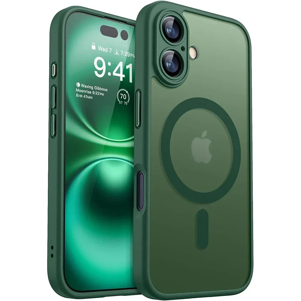 Funda protectora magnética, mate y translúcida, resistente a los golpes, para iPhone 17, 16, 15, 14, 13, 12 y 11 Pro Max y Plus, compatible con la carga inalámbrica MagSafe