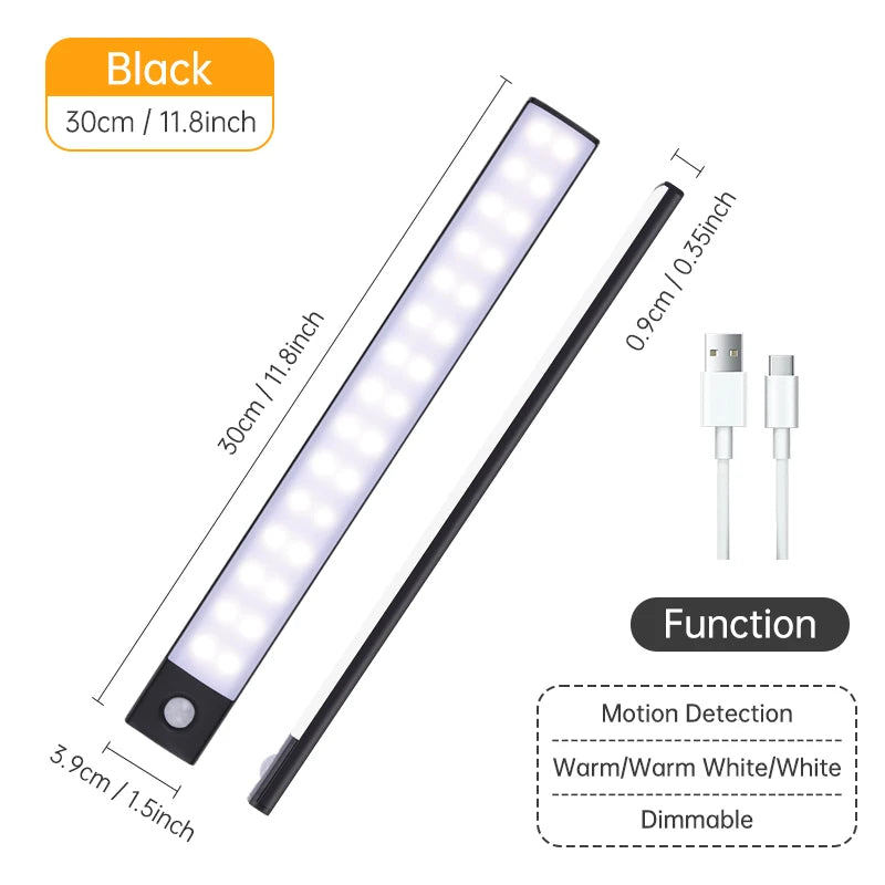 Luz con sensor de movimiento, luz nocturna LED inalámbrica, lámpara nocturna recargable por USB, lámpara para armarios y vestidores, luz de fondo para cocina, LED