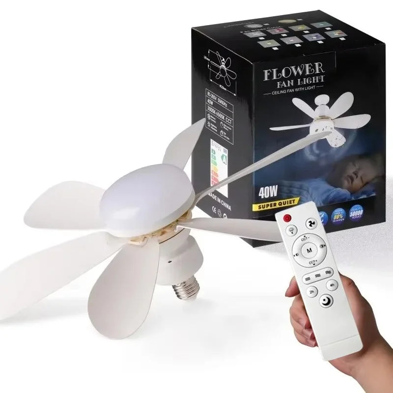 RTONTR: Ventilador de techo de 30 W/40 W con luz LED y mando a distancia, casquillo E27; silencioso para el dormitorio y el salón
