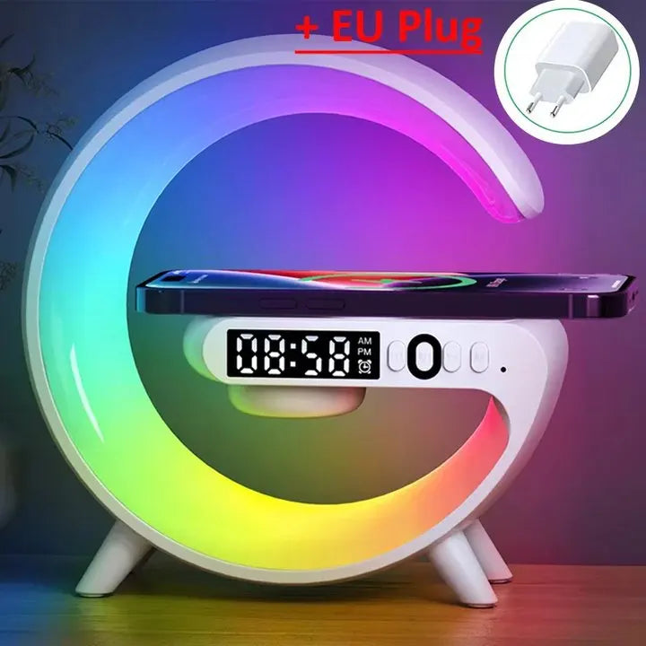VIKEFON: Base de carga inalámbrica multifunción con luz RGB, despertador y altavoz para iPhone, Samsung y Xiaomi: estación de carga rápida compacta