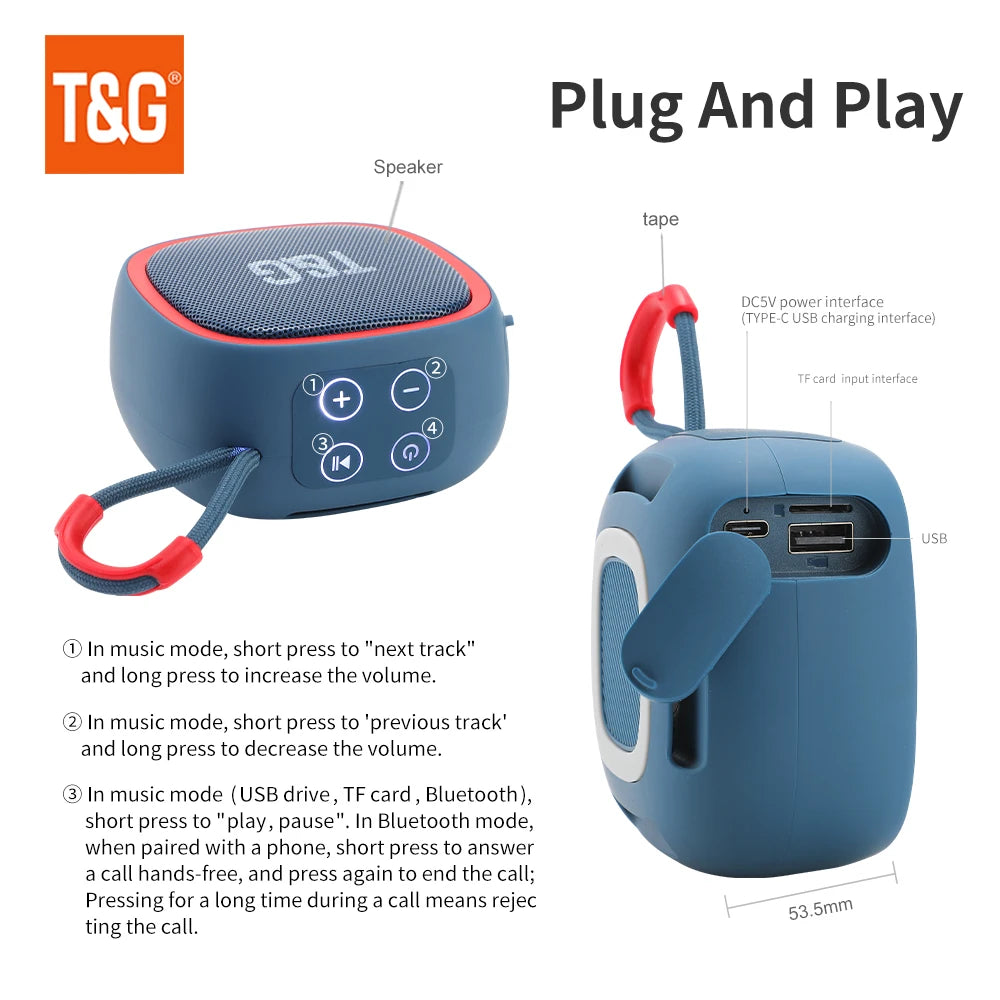 Parlante Bluetooth Mini TG659 Portátil Inalámbrico - TWS, Sonido HIFI Potente, Radio y TF