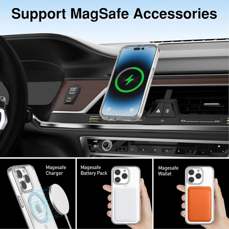 Funda transparente magnética para iPhone 16, 17, 15, 14, 13, 12, 11, Pro Max, 16 Plus, 17, Air y 16e de Apple. Compatible con la carga inalámbrica MagSafe.