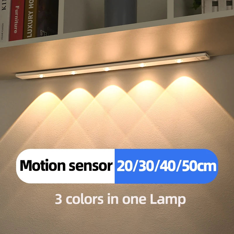 Luz LED para armarios, blanca/negra, recargable por USB, con sensor de movimiento, para la iluminación de armarios de cocina y roperos, 20 cm/30 cm/40 cm/50 cm