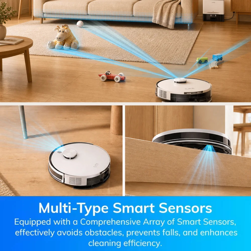 ILIFE A30 Pro con estación de vaciado automático, autonomía de 180 minutos, función 2 en 1 (fregado y barrido), control mediante aplicación.