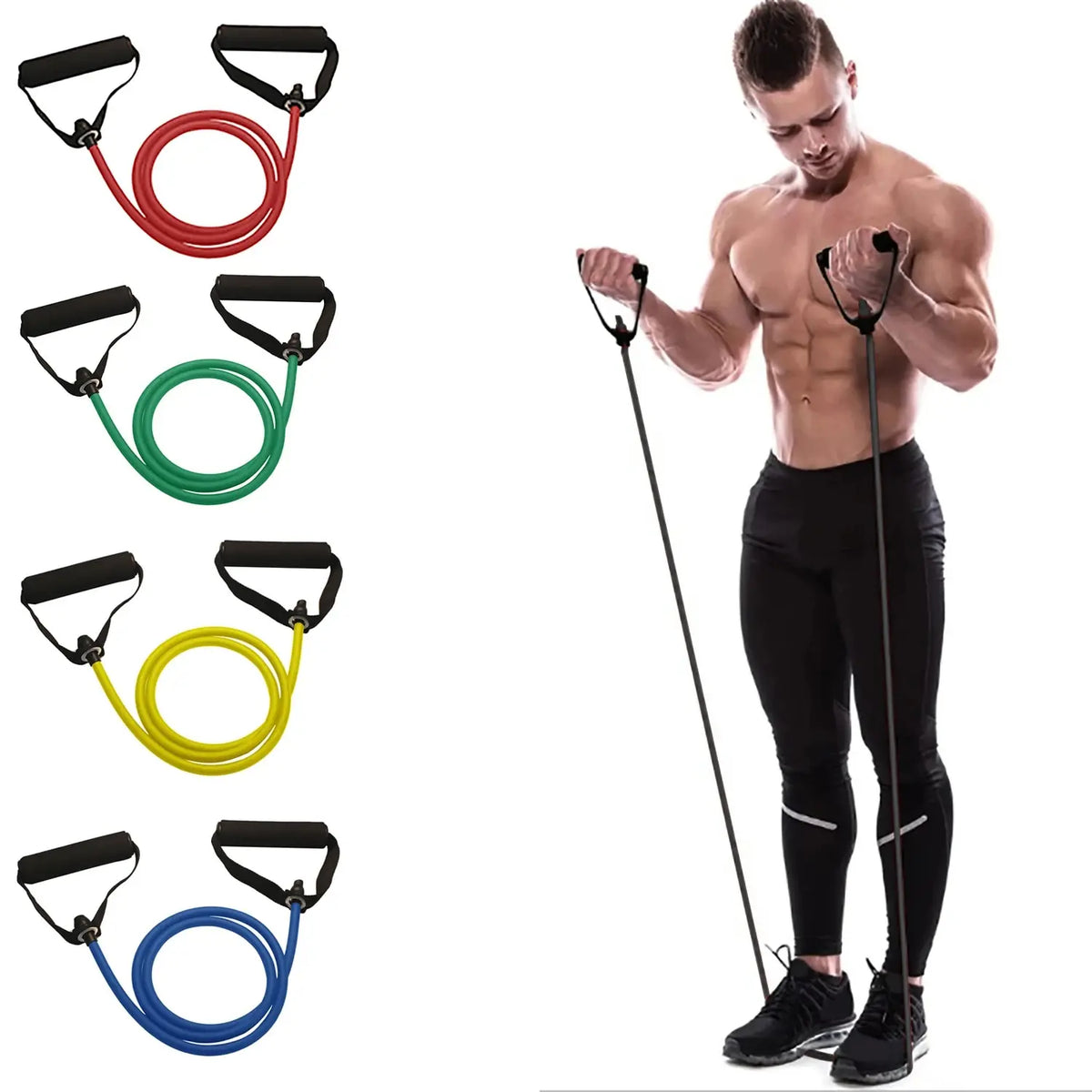 Bandas de Resistencia con Asas | Bandas de Ejercicio | Bandas de Entrenamiento con Mangos para Hombres y Mujeres | Equipo de Entrenamiento de Fuerza en Casa