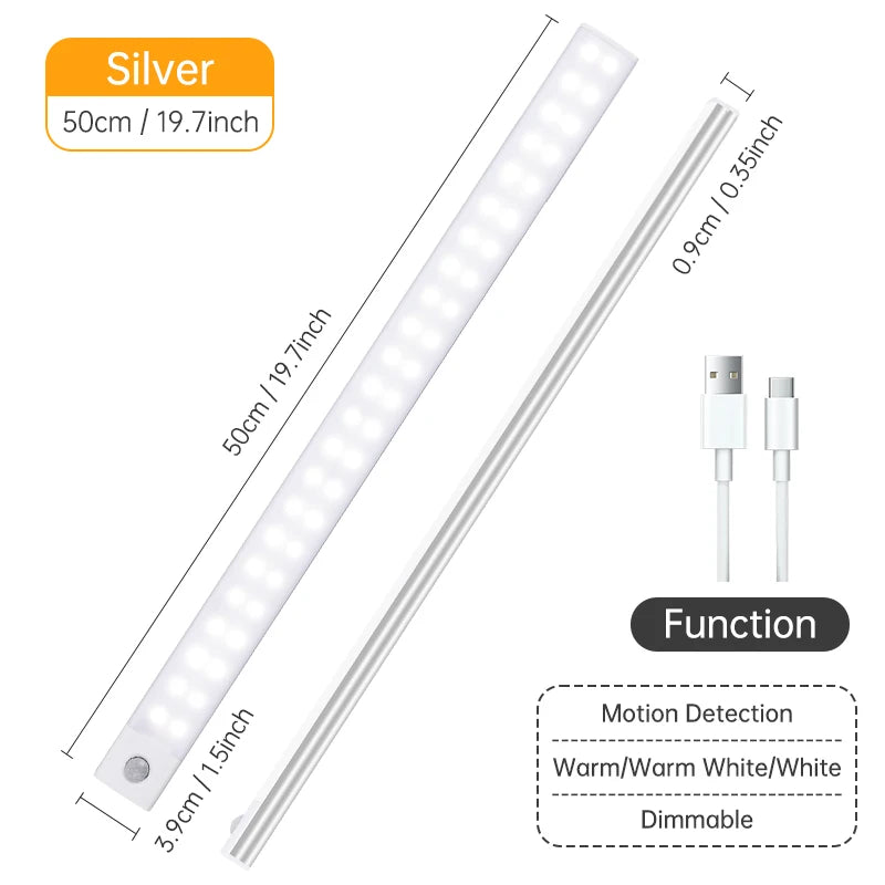 Luz con sensor de movimiento, luz nocturna LED inalámbrica, lámpara nocturna recargable por USB, lámpara para armarios y vestidores, luz de fondo para cocina, LED