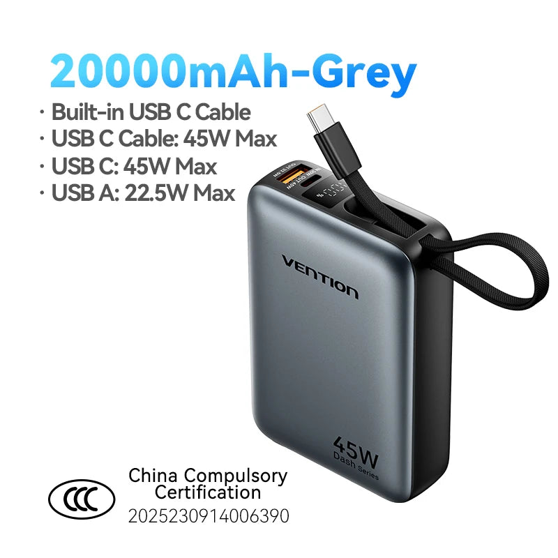 Vention CCC de 45 W y 20 000 mAh con carga rápida.