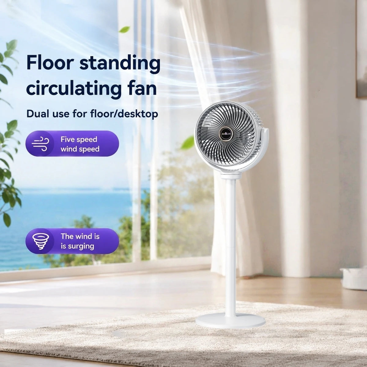 GSNOMLY: Ventilador circulador de aire moderno 3 en 1, 5 velocidades, 4 alturas, silencioso, portátil, con base de pedestal y conexión USB.