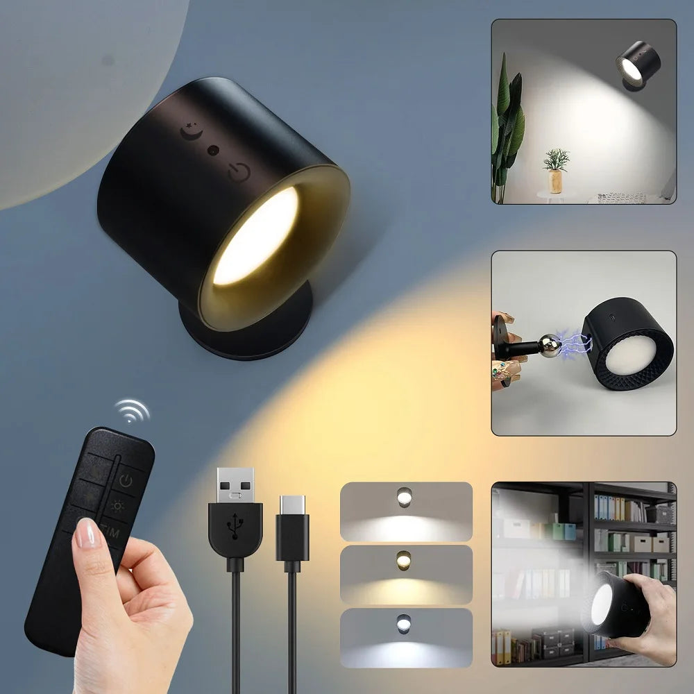Apliques de pared LED con control táctil, lámpara de pared de doble cabezal, giratoria 360°, 3 colores, luces de pared e luces nocturnas inalámbricas para el dormitorio
