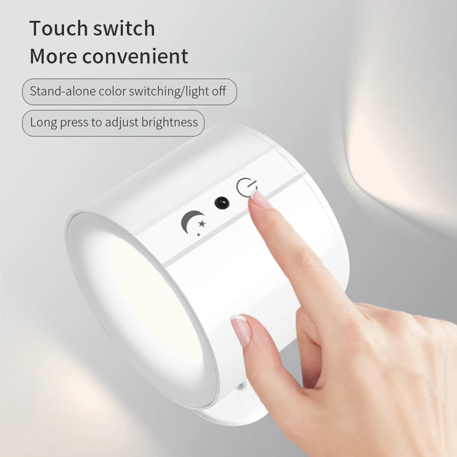 Apliques de pared LED con control táctil, lámpara de pared de doble cabezal, giratoria 360°, 3 colores, luces de pared e luces nocturnas inalámbricas para el dormitorio