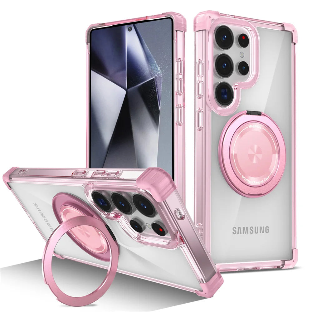 Funda Transparente Soporte Plegable Giratorio Magnético Samsung S26/S25/S24/S23 Plus/FE/S21 Ultra