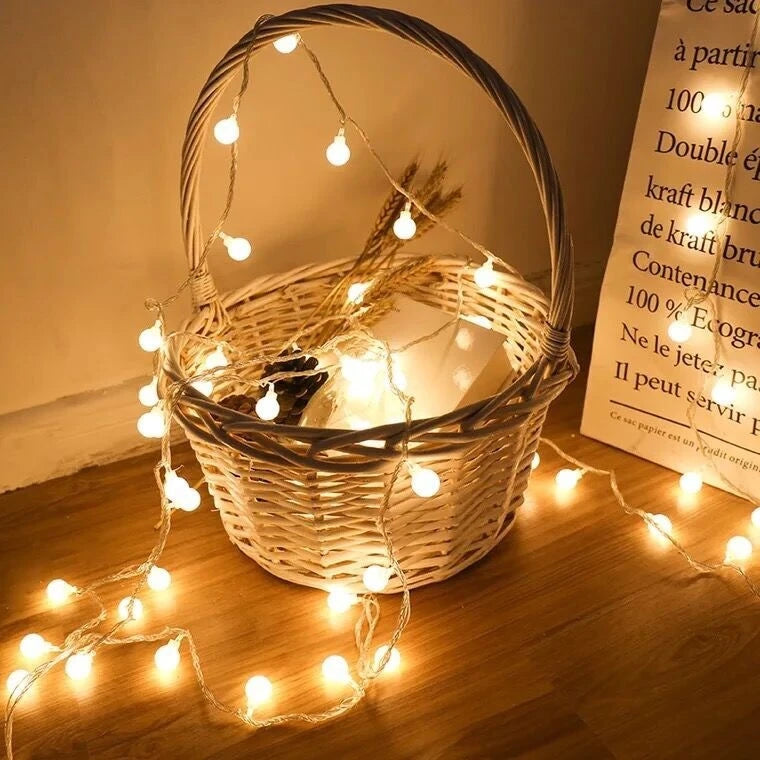 Guirnalda de luces LED esféricas de 10 m, con alimentación por USB o batería, para exteriores, lámparas de boda, jardín, luces de hadas y decoración navideña