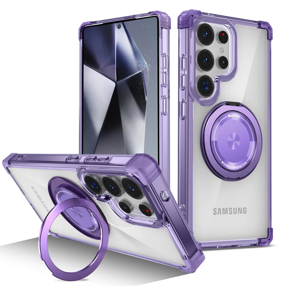 Funda Transparente Soporte Plegable Giratorio Magnético Samsung S26/S25/S24/S23 Plus/FE/S21 Ultra