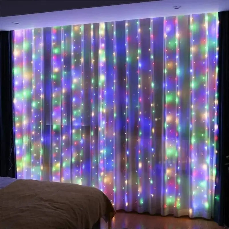 Guirnalda de luces LED tipo cortina de 3/4/6 m, con conexión USB, control remoto, guirnalda de luces de hadas, decoración navideña para el dormitorio y el hogar