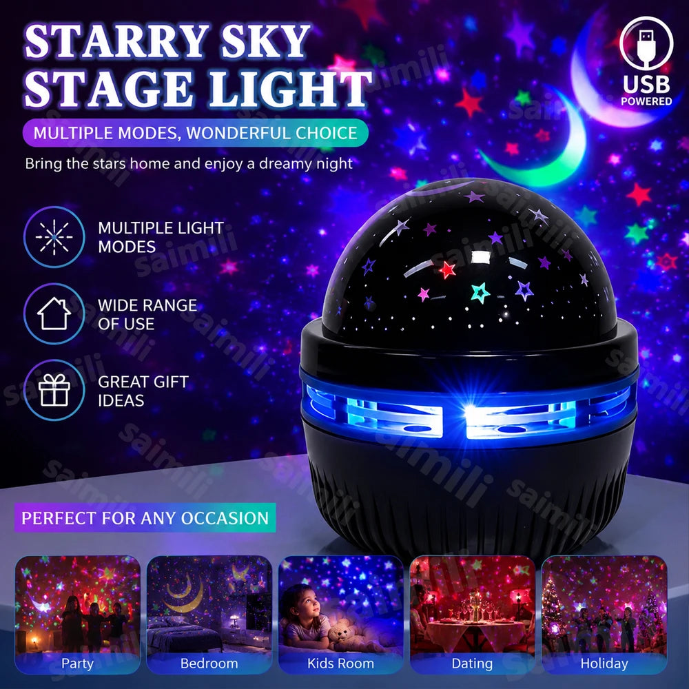 Lámpara LED de noche con cielo estrellado y proyector USB de estrellas y luna, 5 V, para crear ambiente en el hogar y decorar habitaciones