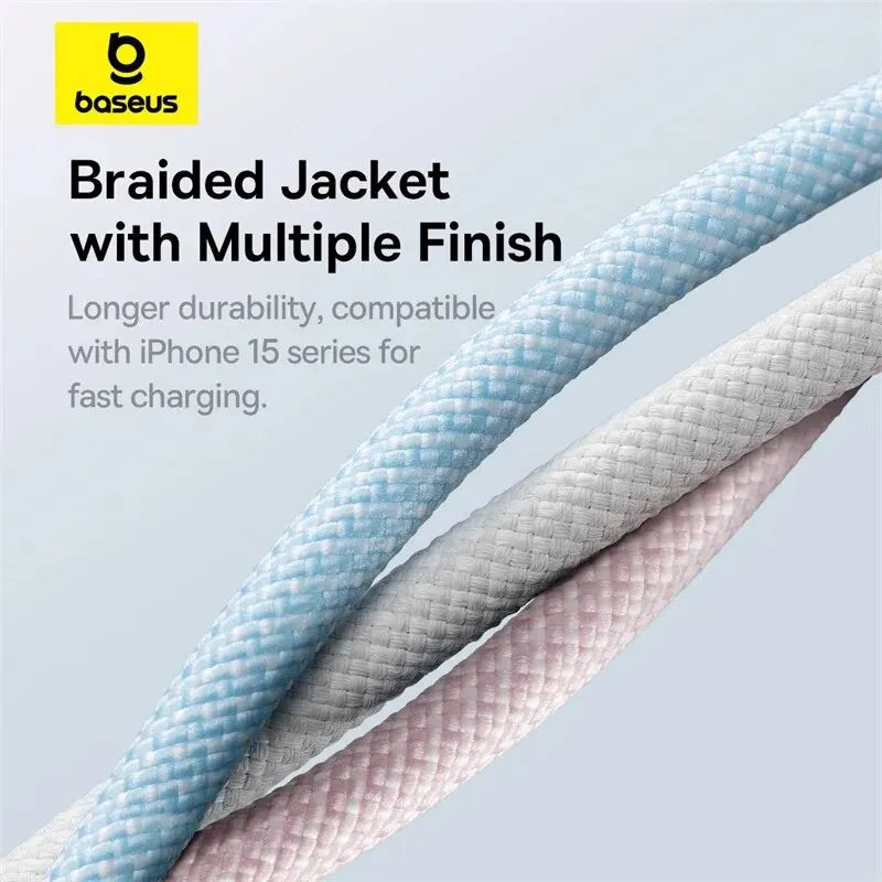 Cable Baseus de 100 W de tipo C a USB-C para iPhone 16 y 15; cable de carga rápida para MacBook, iPad, Samsung y Xiaomi; cable USB-C de alta velocidad