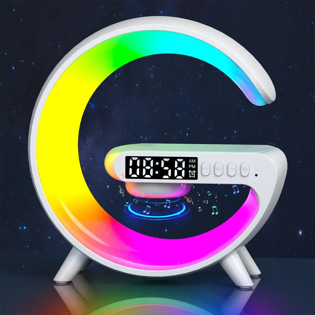 VIKEFON: Base de carga inalámbrica multifunción con luz RGB, despertador y altavoz para iPhone, Samsung y Xiaomi: estación de carga rápida compacta