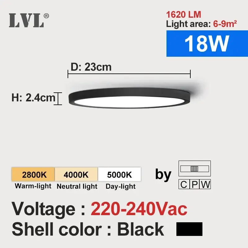Lámpara de techo LED LVL con acabado de madera y blanco, 3 colores de iluminación en 1. Iluminación para el hogar: cocina, dormitorio y baño. Lámpara de techo redonda empotrada.