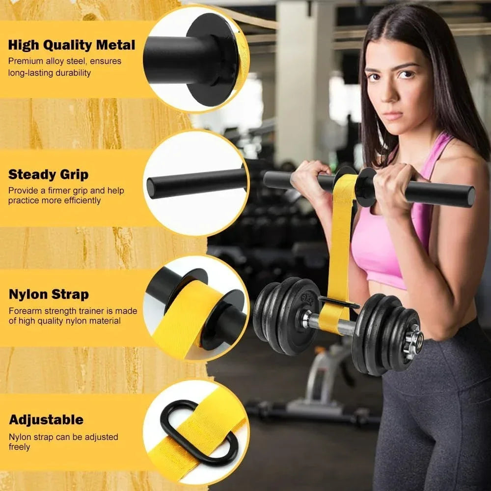 Entrenador de Fuerza Ajustable para Antebrazo - Rodillo de Muñeca para Ejercicio en Casa - Mango Engrosado Antideslizante con Correa - Equipo de Fitness para Tren Superior