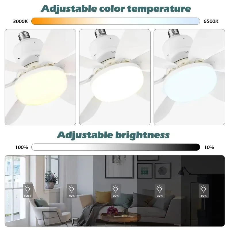 RTONTR: Ventilador de techo de 30 W/40 W con luz LED y mando a distancia, casquillo E27; silencioso para el dormitorio y el salón