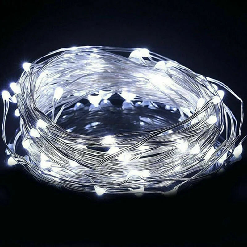 1 paquete de guirnalda de luces LED con hilo de cobre, de 1/2/3/5/10 m, alimentada por pilas, para decorar dormitorios, jardines, fiestas y bodas